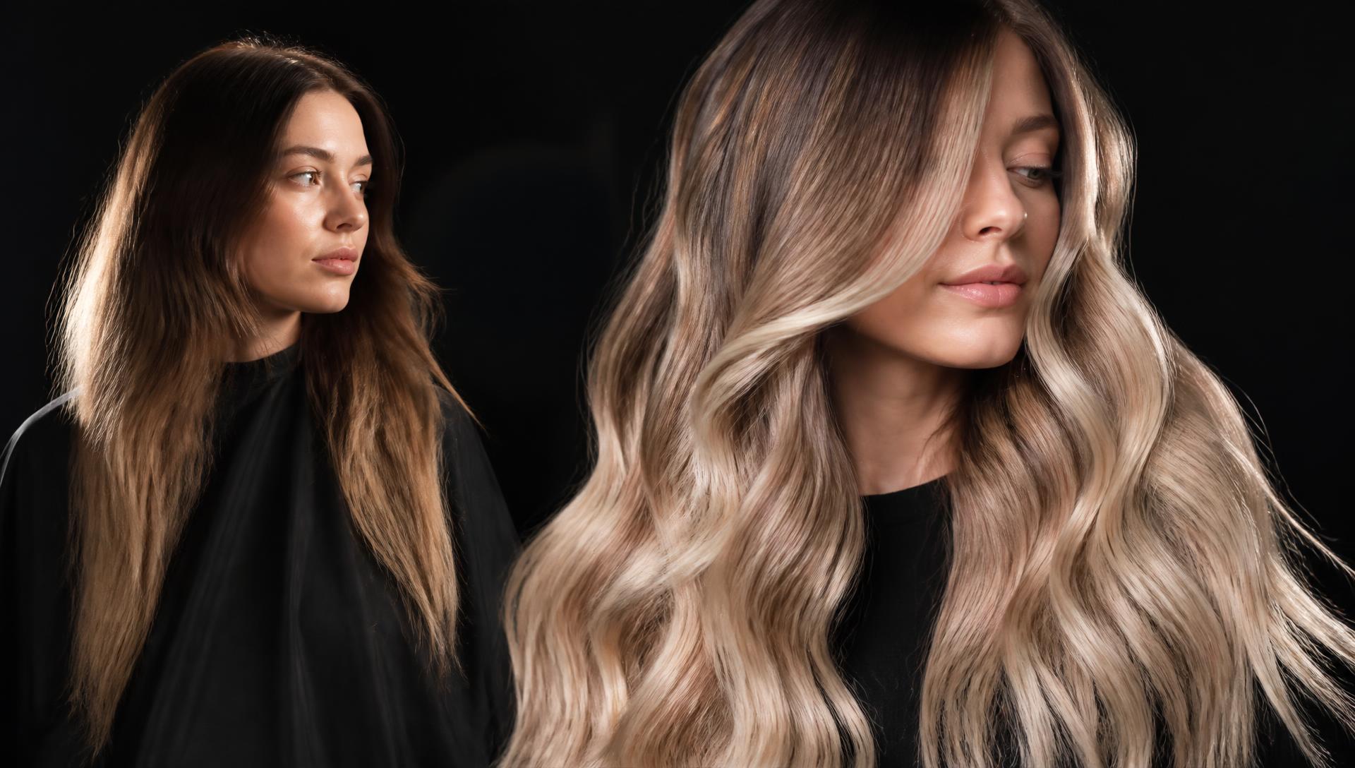 Hair colour transformation with luminous balayage tones