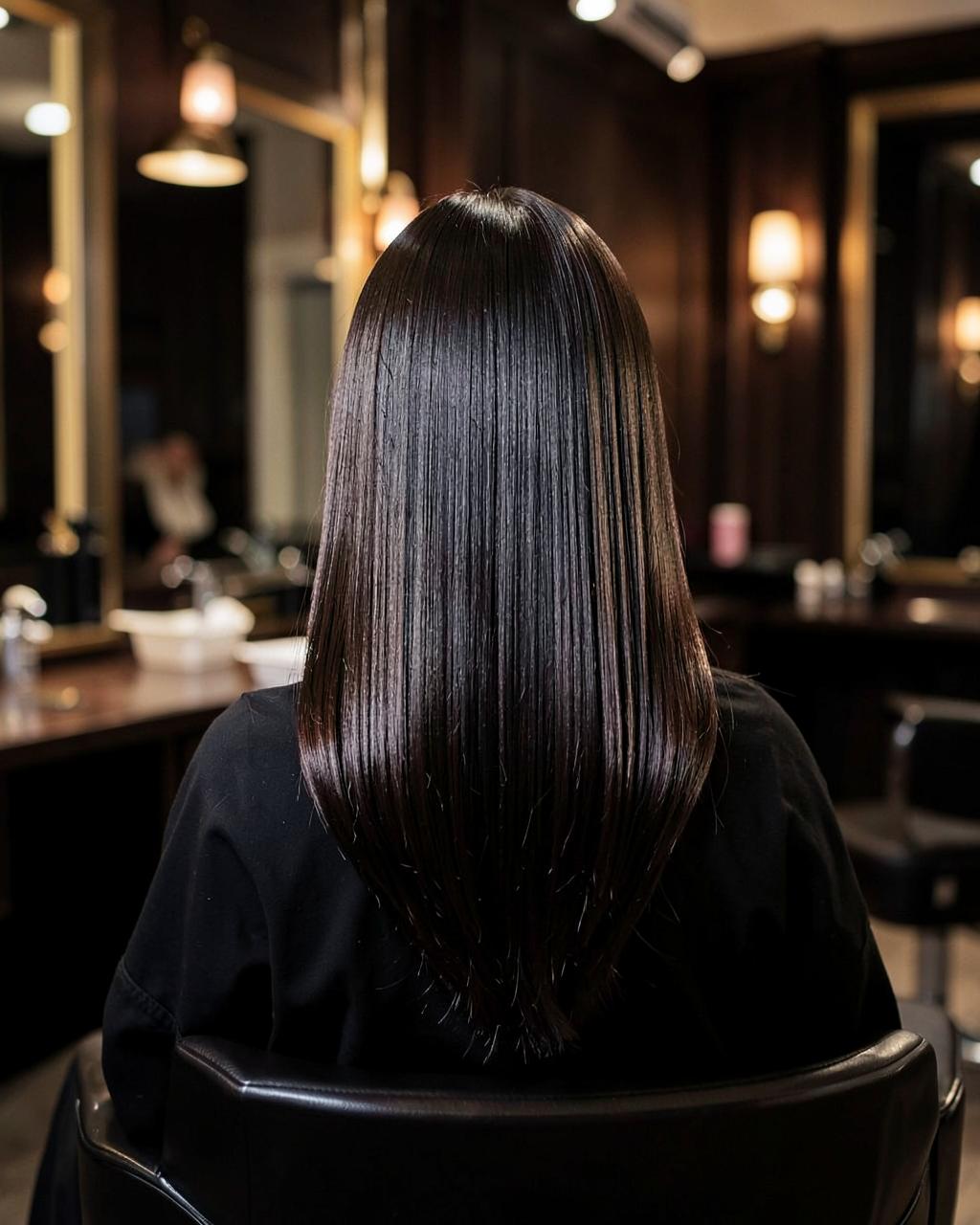 Glossy straight hair after styling